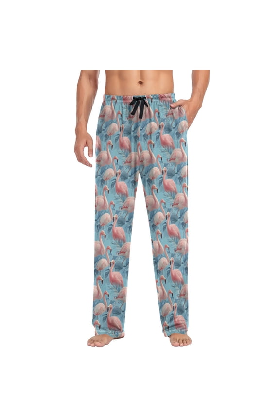Men's Pajama Pants Flamingo on Blue Leave Soft Long Sleep Lounge Pjs Bottoms 2XL