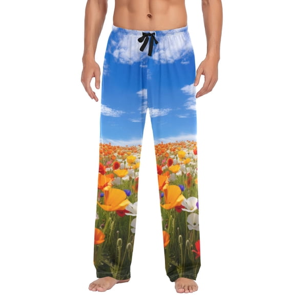 joogoo Men's Pajama Pants Flower Sky Cotton Long Sleepwear Lounge Pants L