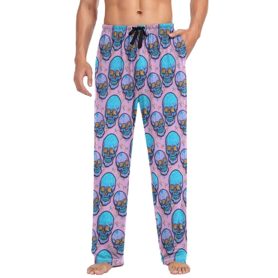 joogoo Men's Pajama Pants Glitter Halloween Skull Soft Long Sleep Lounge Pjs Bottoms XL