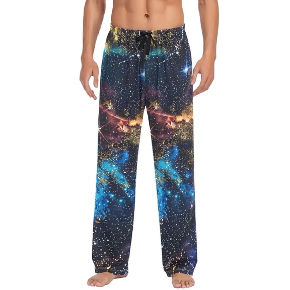 joogoo Men's Pajama Pants Glittering Galaxy Shiney Cotton Long Sleepwear Lounge Pants S