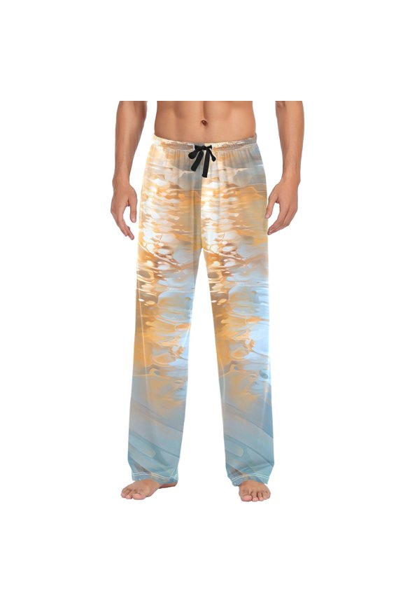 Men's Pajama Pants Golden Blue Marble Cotton Long Sleepwear Lounge Pants S