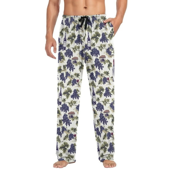 joogoo Men's Pajama Pants Grapes Wine Pattern Soft Long Sleep Lounge Pjs Bottoms L