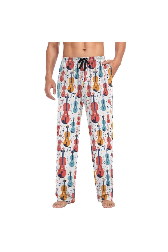 Men's Pajama Pants Guitar Music Notes Soft Long Sleep Lounge Pjs Bottoms L