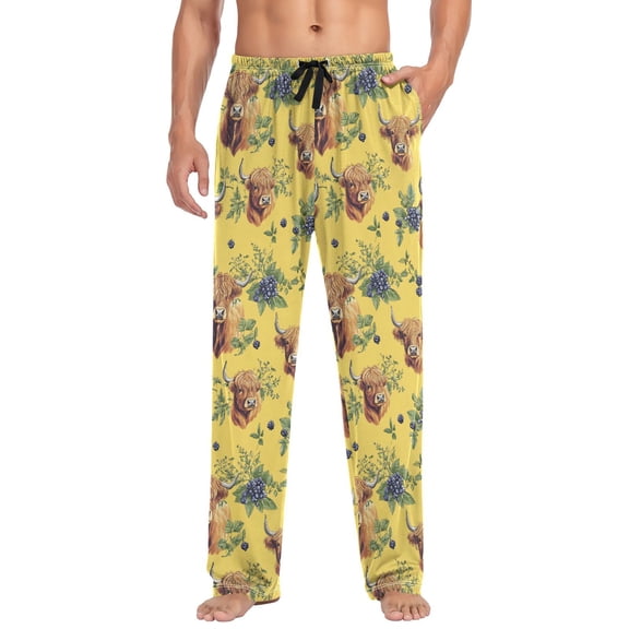joogoo Men's Pajama Pants Highland Cattle Blueberry Soft Long Sleep Lounge Pjs Bottoms S
