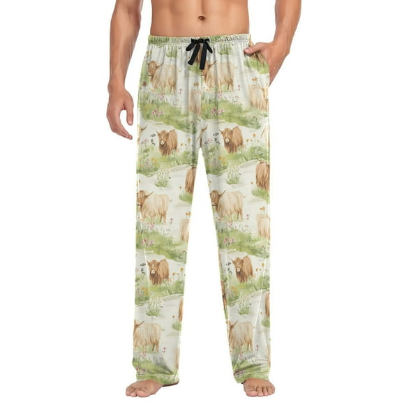 joogoo Men's Pajama Pants Highland Cattle Flower-w3 Soft Long Sleep Lounge Pjs Bottoms 2XL