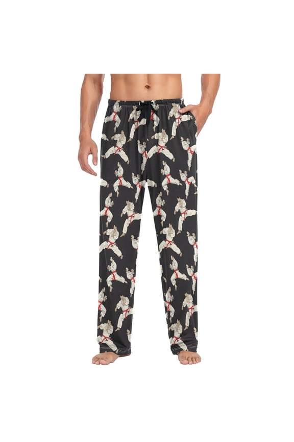 Men's Pajama Pants Karate Pattern Soft Long Sleep Lounge Pjs Bottoms L