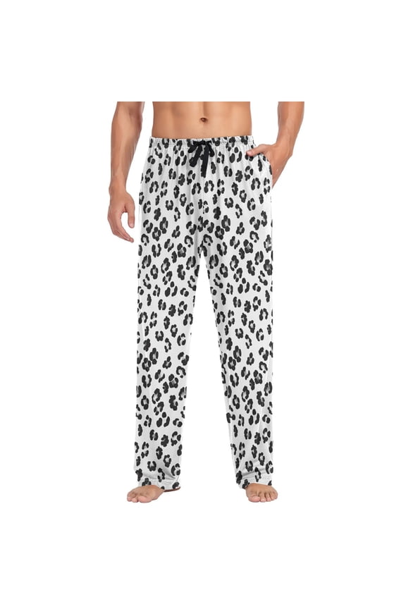 Men's Pajama Pants Leopard Pattern White Soft Long Sleep Lounge Pjs Bottoms L
