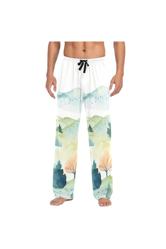 Men's Pajama Pants Mountain Trees Landscape Cotton Long Sleepwear Lounge Pants XL
