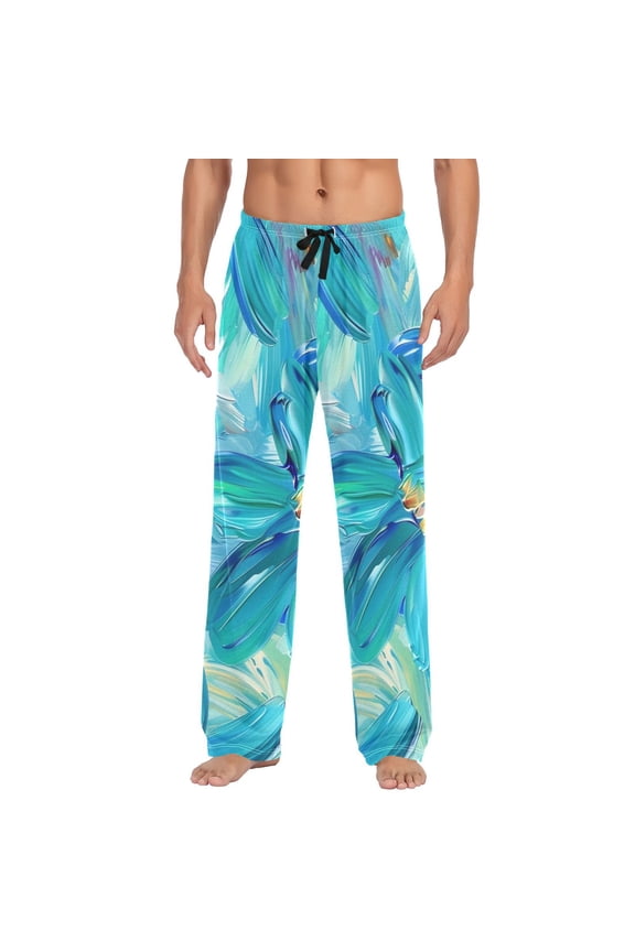 Men's Pajama Pants Paint Flowers Cotton Long Sleepwear Lounge Pants L