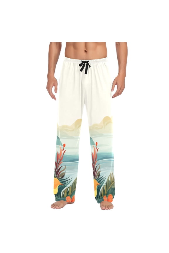 Men's Pajama Pants Palm Leaves Landscape Cotton Long Sleepwear Lounge Pants S