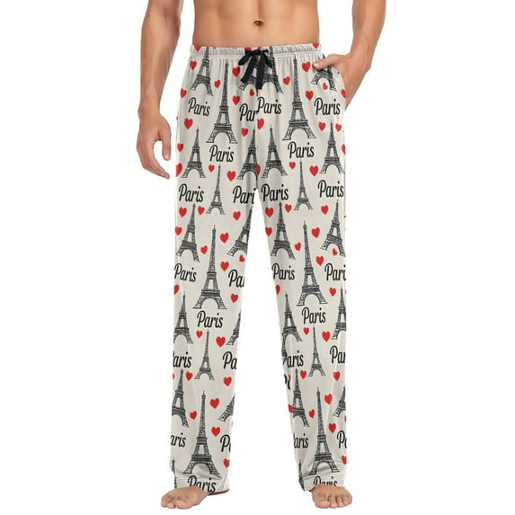 joogoo Men's Pajama Pants Paris Tower Hearts Soft Long Sleep Lounge Pjs Bottoms L