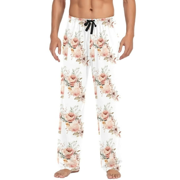 joogoo Men's Pajama Pants Peony Flowers Cotton Long Sleepwear Lounge Pants M