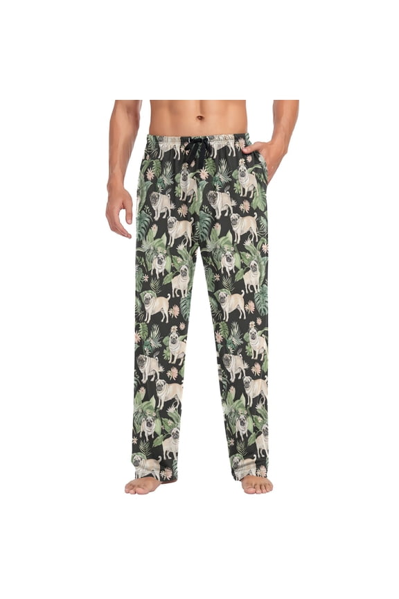 Men's Pajama Pants Pugs Dog Palm Leaves Soft Long Sleep Lounge Pjs Bottoms L