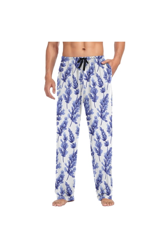 Men's Pajama Pants Purple Flower Lavender Soft Long Sleep Lounge Pjs Bottoms L