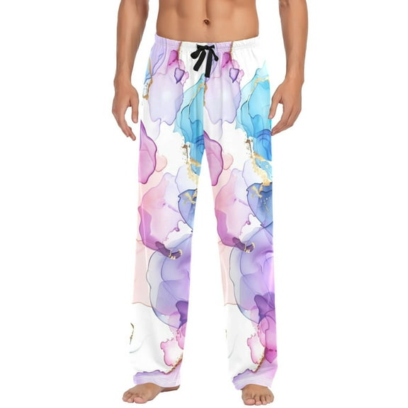 joogoo Men's Pajama Pants Purple and Blue Marble Cotton Long Sleepwear Lounge Pants XL