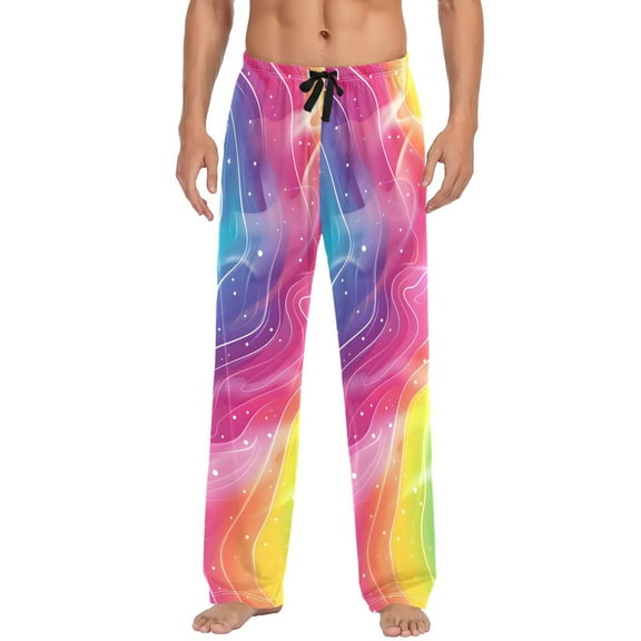 joogoo Men's Pajama Pants Rainbow Illustration Cotton Long Sleepwear Lounge Pants XL