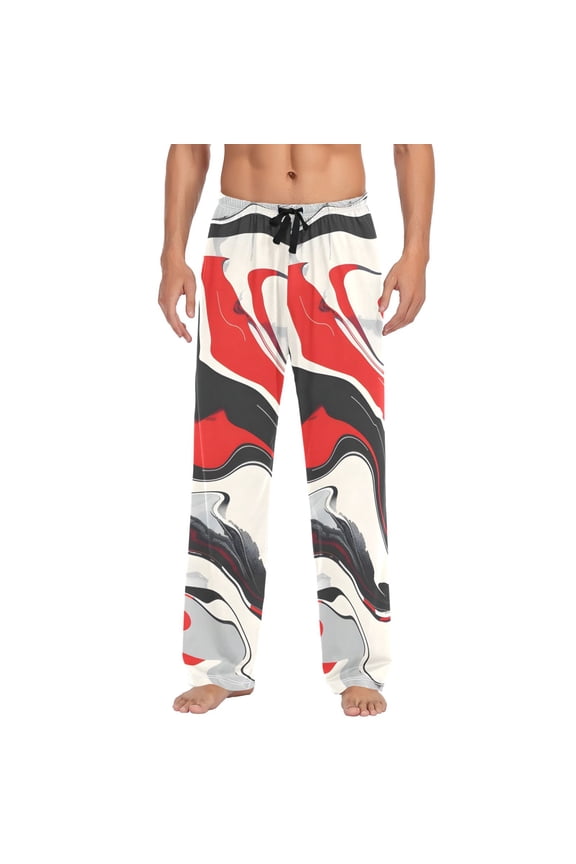 Men's Pajama Pants Red Gray Liquid Marble Cotton Long Sleepwear Lounge Pants M