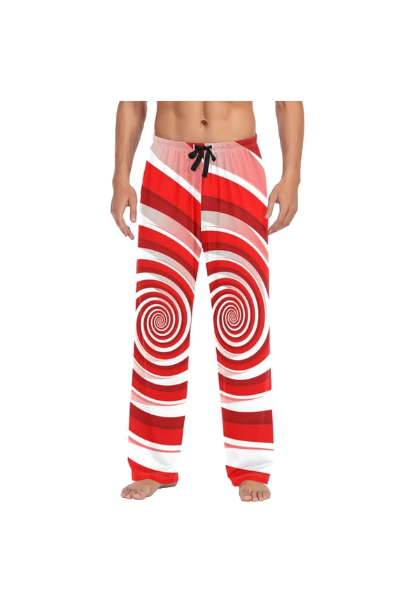 Men's Pajama Pants Red and White Geometry Spiral Cotton Long Sleepwear Lounge Pants L