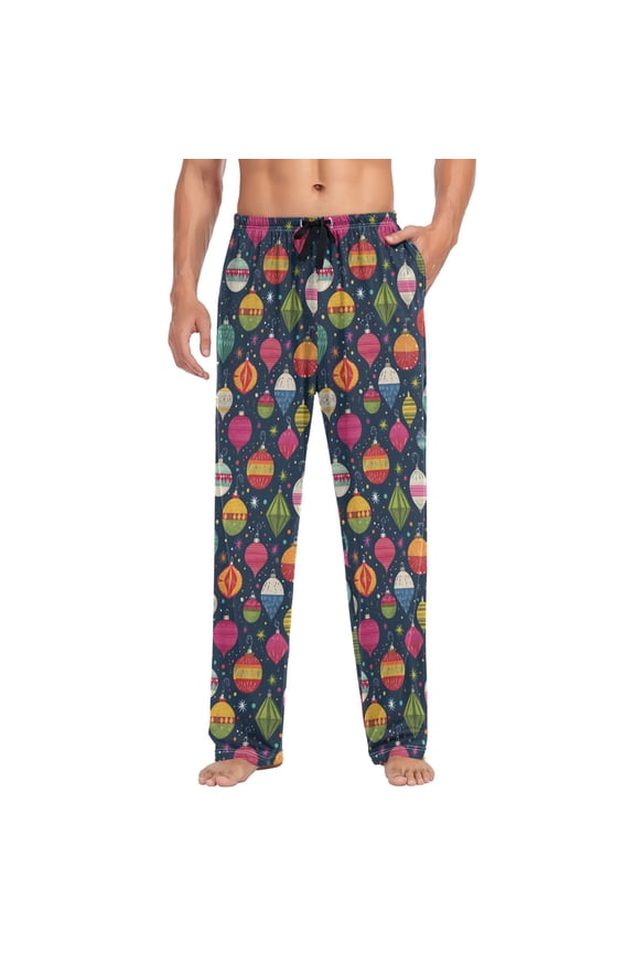 Men's Pajama Pants Retro Christmas Balls Soft Long Sleep Lounge Pjs Bottoms S