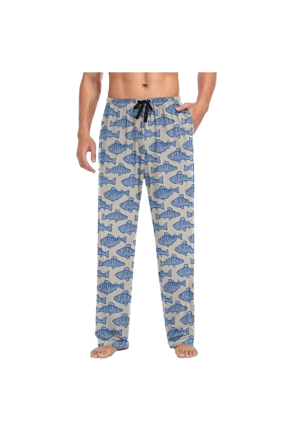 Men's Pajama Pants Retro Fishes Soft Long Sleep Lounge Pjs Bottoms M