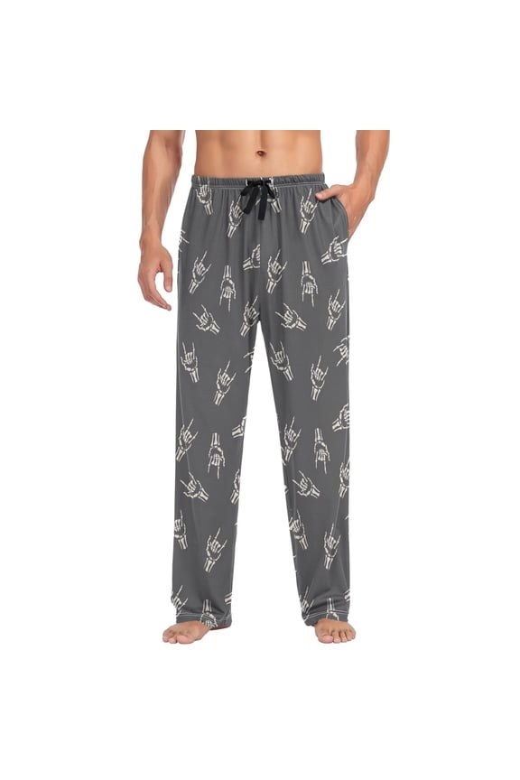 Men's Pajama Pants Rocker Skull Hands Soft Long Sleep Lounge Pjs Bottoms M