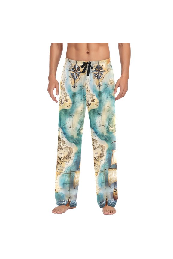Men's Pajama Pants Sailing Ship Cotton Long Sleepwear Lounge Pants S