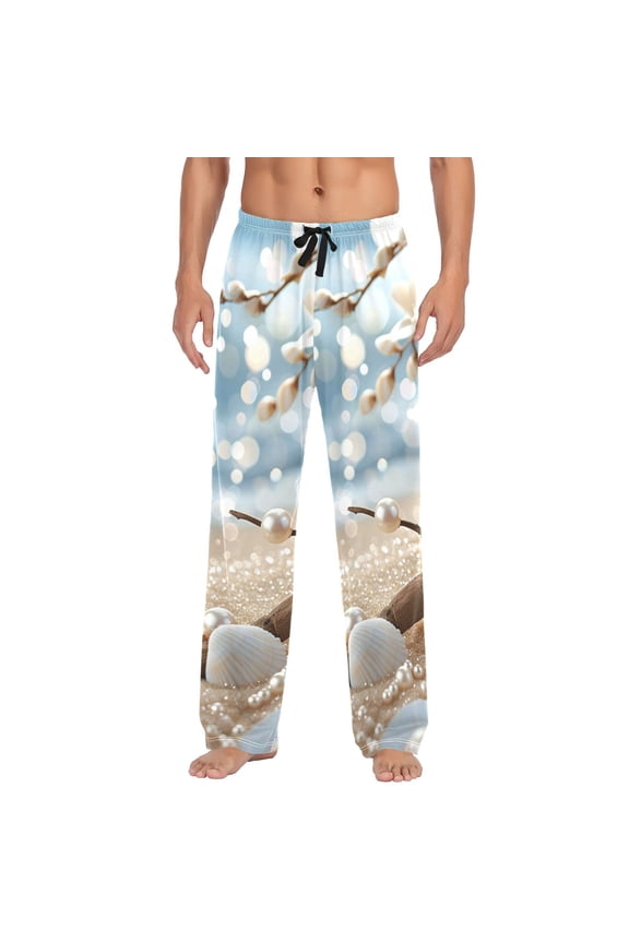 Men's Pajama Pants Shells Pearls on Beach Cotton Long Sleepwear Lounge Pants L