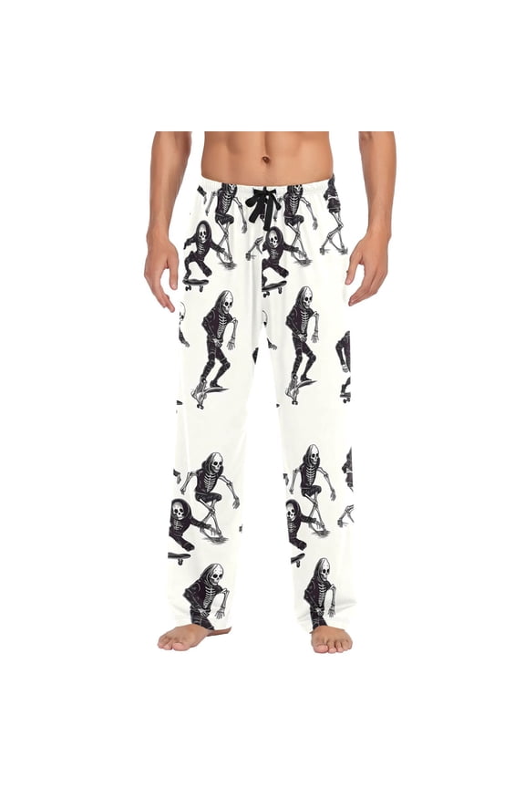 Men's Pajama Pants Skeletons with Skateboard Cotton Long Sleepwear Lounge Pants L