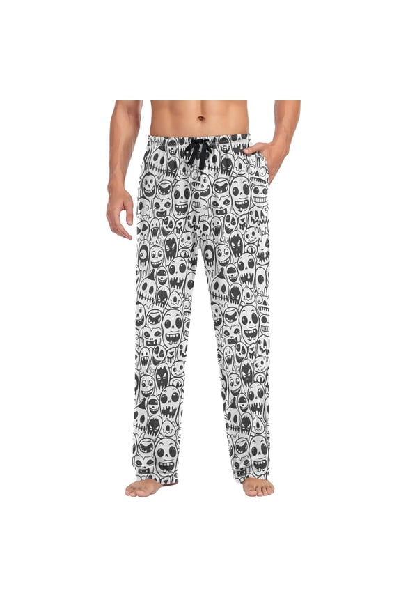 Men's Pajama Pants Skull Hand Paint Soft Long Sleep Lounge Pjs Bottoms S