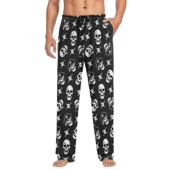joogoo Men's Pajama Pants Skull Pattern Soft Long Sleep Lounge Pjs Bottoms L