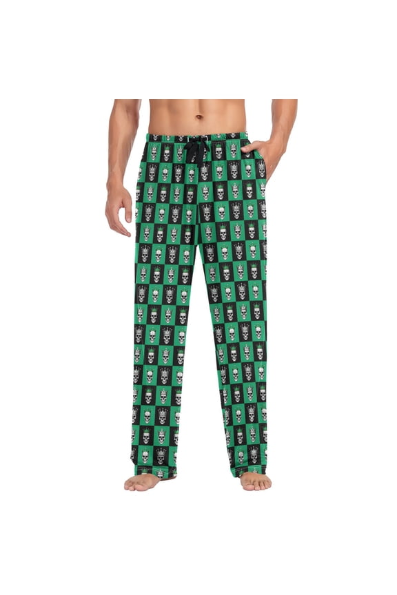 Men's Pajama Pants Skull on Checkered Soft Long Sleep Lounge Pjs Bottoms L