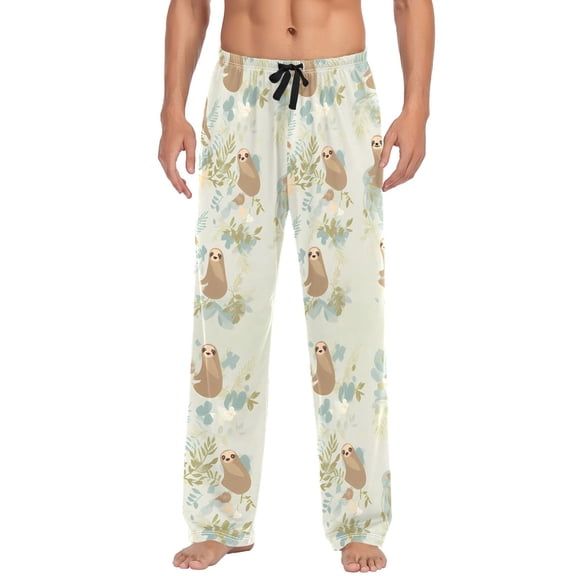 joogoo Men's Pajama Pants Sloth and Leaves Cotton Long Sleepwear Lounge Pants 2XL