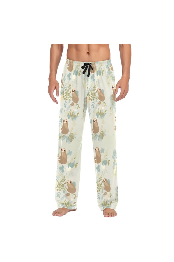 Men's Pajama Pants Sloth and Leaves Cotton Long Sleepwear Lounge Pants M