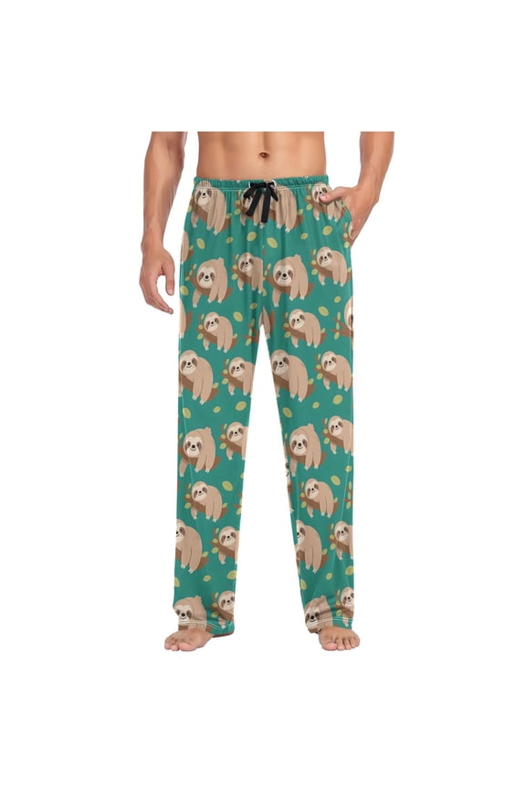Men's Pajama Pants Sloth on Tree Branch Soft Long Sleep Lounge Pjs Bottoms L
