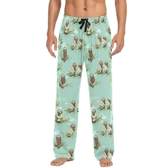 joogoo Men's Pajama Pants Sloth with Leaves Cotton Long Sleepwear Lounge Pants L