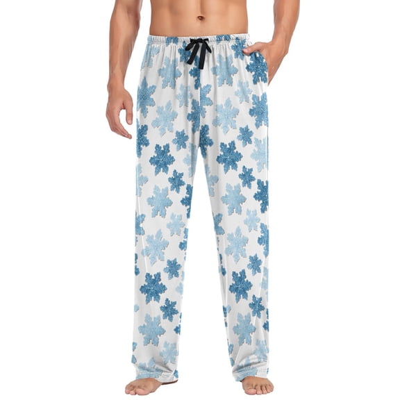 joogoo Men's Pajama Pants Snowflakes Blue Soft Long Sleep Lounge Pjs Bottoms L
