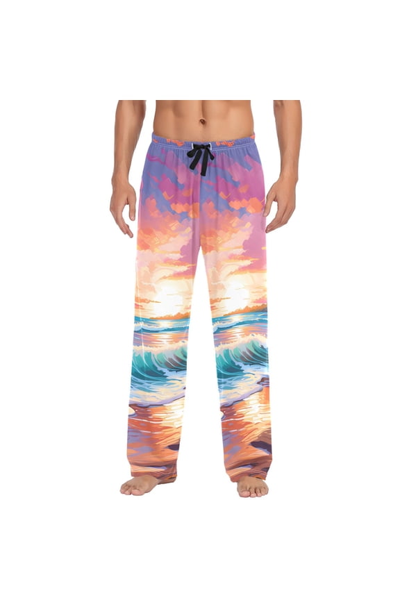Men's Pajama Pants Sunset and Beach Cotton Long Sleepwear Lounge Pants 2XL