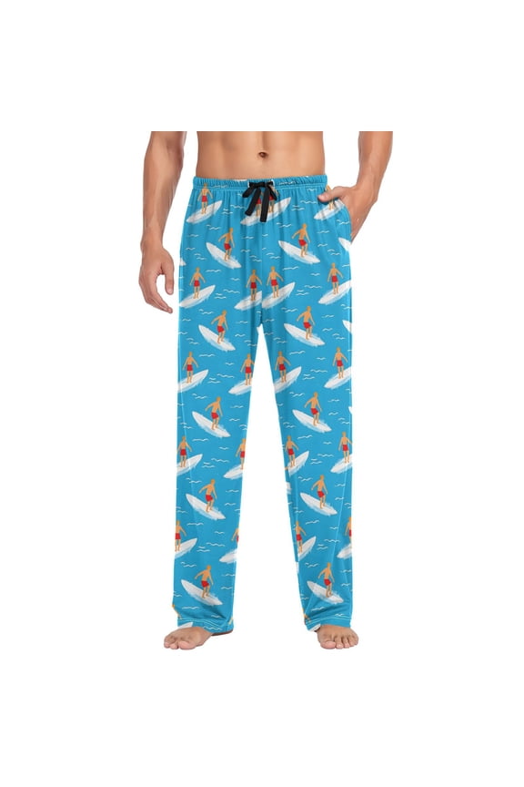 Men's Pajama Pants Surfing Pattern Soft Long Sleep Lounge Pjs Bottoms L