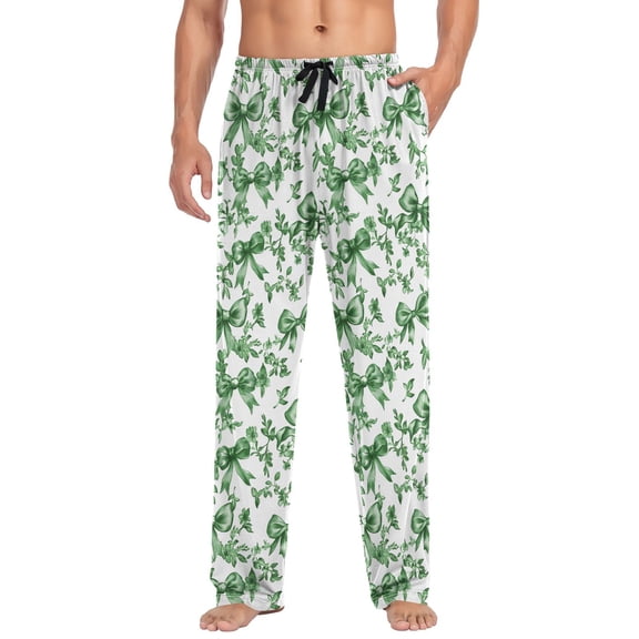 joogoo Men's Pajama Pants Vintage Bows Green Soft Long Sleep Lounge Pjs Bottoms 2XL