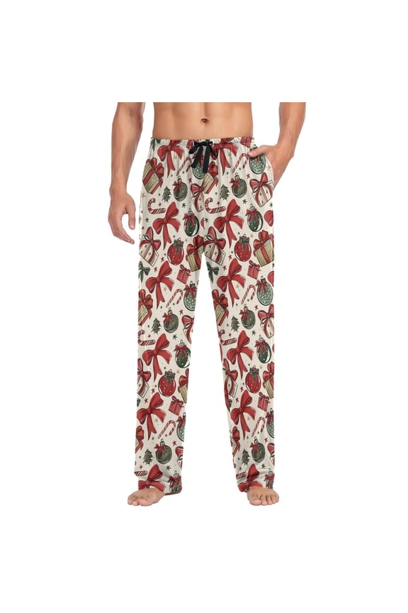 Men's Pajama Pants Vintage Christmas Bow Gifts Soft Long Sleep Lounge Pjs Bottoms M