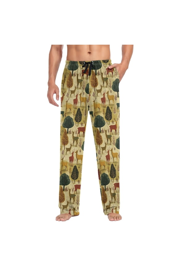 Men's Pajama Pants Vintage Deers Tree Soft Long Sleep Lounge Pjs Bottoms M