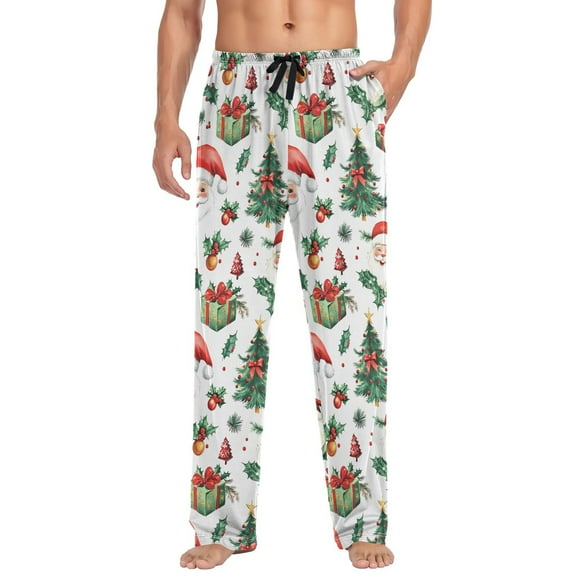 joogoo Men's Pajama Pants Vintage Santa Claus Trees Soft Long Sleep Lounge Pjs Bottoms XL