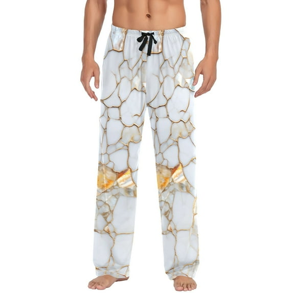 joogoo Men's Pajama Pants White Marble Cotton Long Sleepwear Lounge Pants M