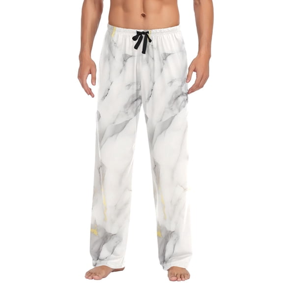 joogoo Men's Pajama Pants White and Gold Marble Cotton Long Sleepwear Lounge Pants S