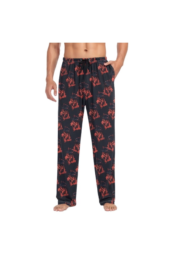 Men's Pajama Pants Wolf Heads Soft Long Sleep Lounge Pjs Bottoms M