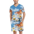 thumbnail image 1 of joogoo Men's Pajama Set Butterfly Daisy Flower V-Neck Pj Shorts Set 2 Piece Loungewear Sleepwear L, 1 of 7