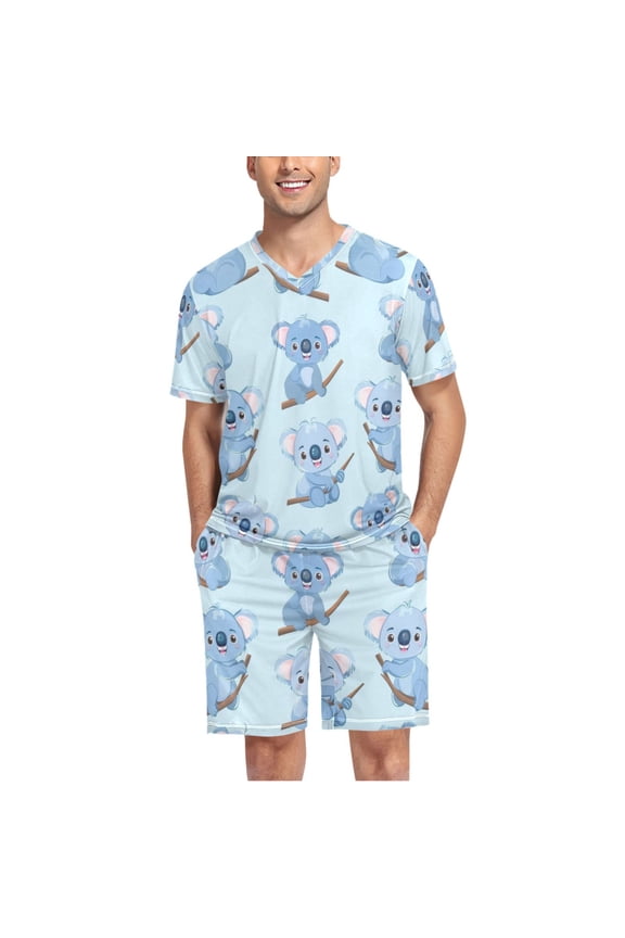 Men's Pajama Set Cute Koalas V-Neck Pj Shorts Set 2 Piece Loungewear Sleepwear XXL