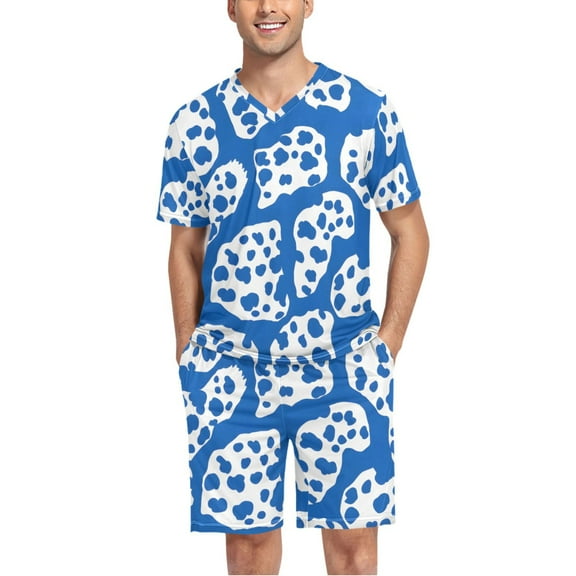 joogoo Men's Pajama Set Leopard Print-a1 V-Neck Pj Shorts Set 2 Piece Loungewear Sleepwear L