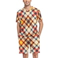 thumbnail image 1 of joogoo Men's Pajama Set Red Artistic Checkered Pattern V-Neck Pj Shorts Set 2 Piece Loungewear Sleepwear M, 1 of 7