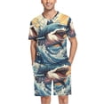 thumbnail image 1 of joogoo Men's Pajama Set Shark in Ocean V-Neck Pj Shorts Set 2 Piece Loungewear Sleepwear L, 1 of 7
